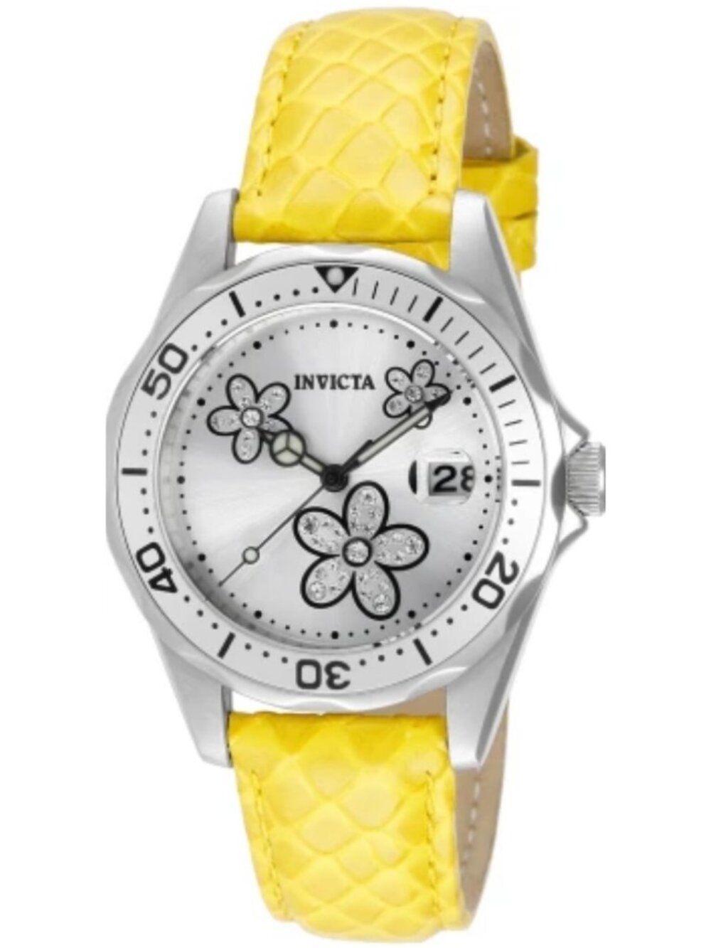 INVICTA Yellow + Silver Angel Lady Leather Band Stainless Steel Watch NWB